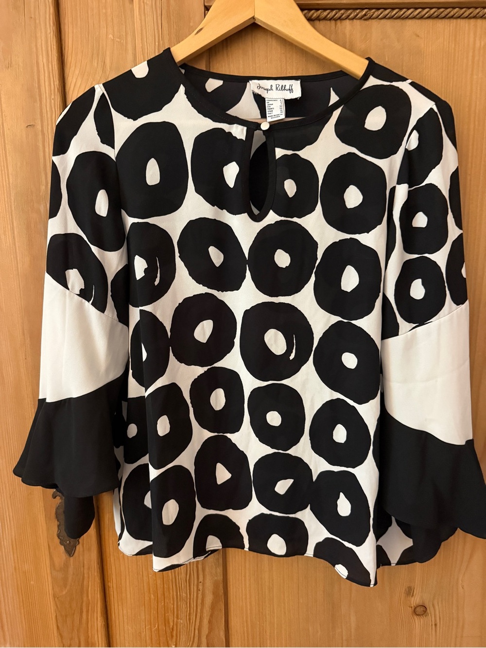 Joseph Ribkoff Black & White Bold Circle-Print Blouse